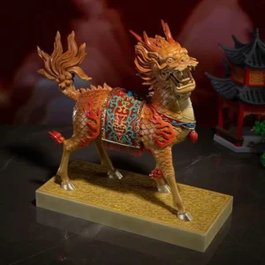 Hình ảnh Kỳ Lân mang vẻ đẹp uy nghiêm, màu vàng đất hoặc nâu ấm.