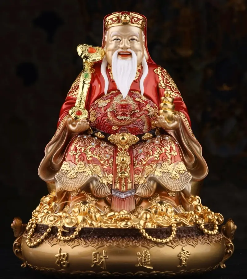 Tượng Ông Địa Cầm Quạt: Nghi Lễ Thành Kính Và Bố Cục Chuẩn Mực 4 Ông Địa cười phúc hậu cầm quạt.