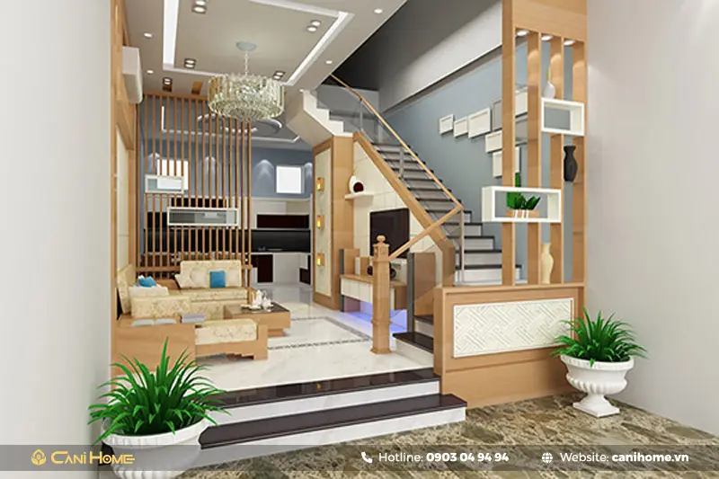 Vách ngăn bình phong đẹp cho cầu thang bếp