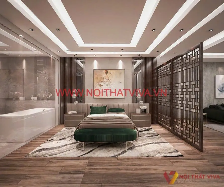 Bình phong đẹp mắt, tạo điểm nhấn phòng ngủ.