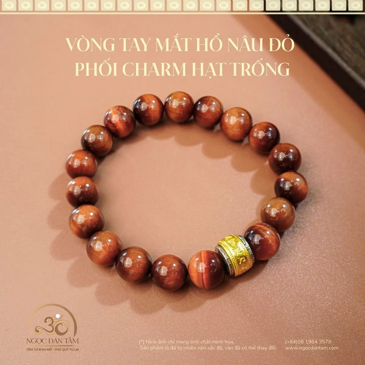 Vòng Phong Thủy Tuổi Mậu Thân 1968 Hợp Mệnh Nhất 4 Vòng tay đá phong thủy nâu đỏ tự nhiên.