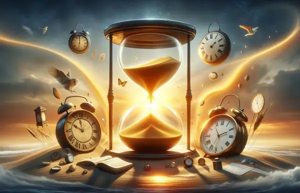 Sách cổ, biểu tượng tâm linh và đồng hồ cát thời gian