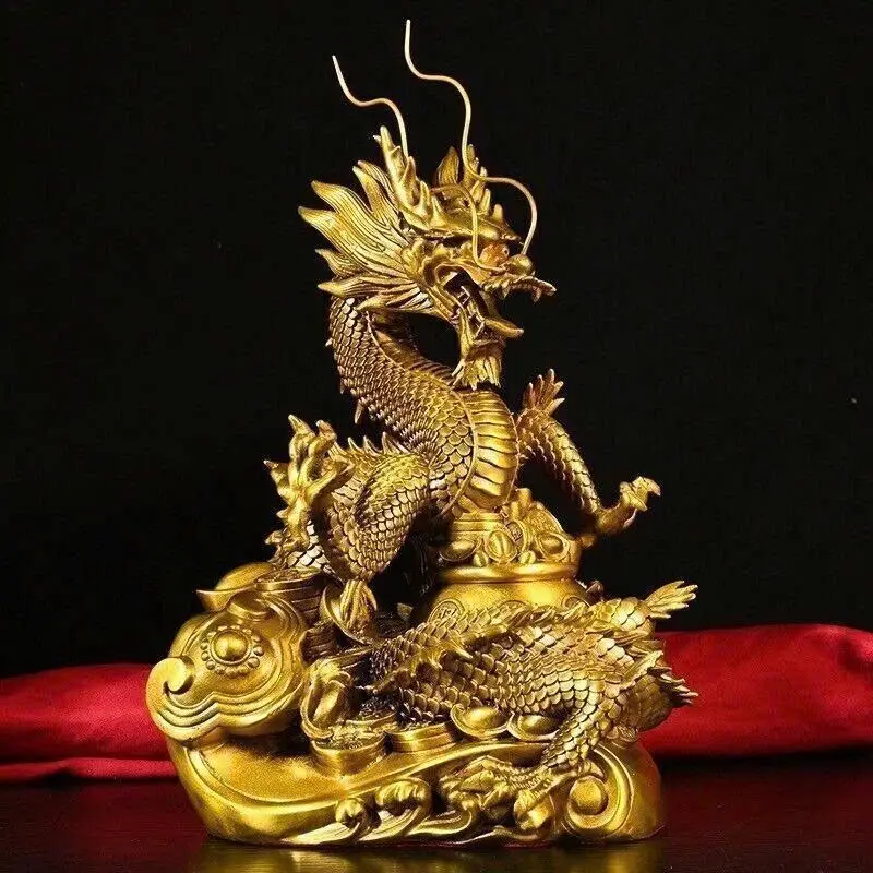 Giải Mã Sức Mạnh Và Ý Nghĩa Rồng Cuốn Nước Trong Phong Thủy 7 Rồng đồng cuốn nước sang trọng trên kệ.
