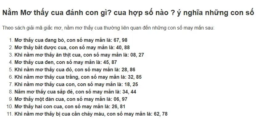 Giải Mã Giấc Mơ Thấy Nhiều Cua Đồng: Điềm Báo Nào Đang Chờ Bạn? 6 Biểu đồ Giải mã Điềm báo Giấc mơ Cua Đồng