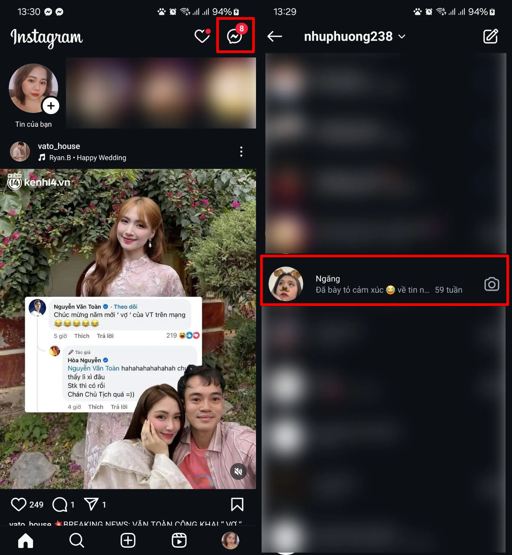 Chọn mục tin nhắn để bắt đầu cách đặt biệt danh trên Instagram