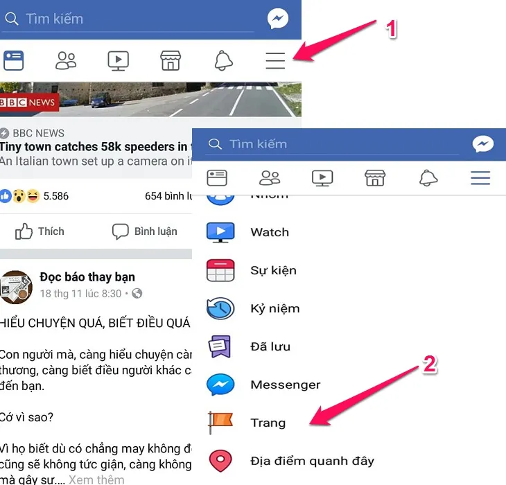 Giao diện cài đặt và quyền riêng tư Facebook trên điện thoại