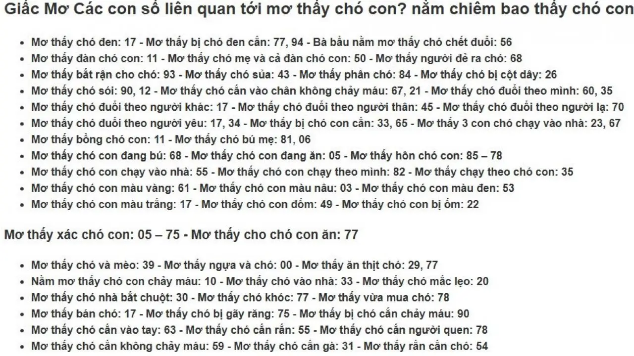 Bảng điềm báo mơ chó đuổi cắn và hóa giải