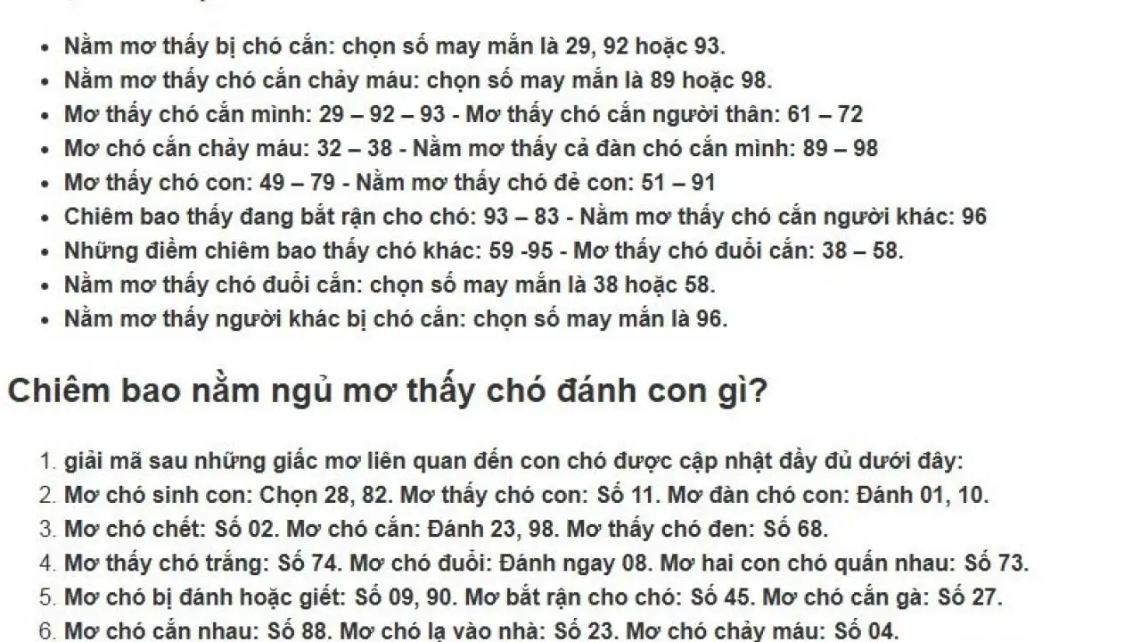 Bảng so sánh ý nghĩa giấc mơ chó cắn