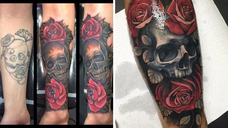 Hình xăm đầu lâu hoa hồng