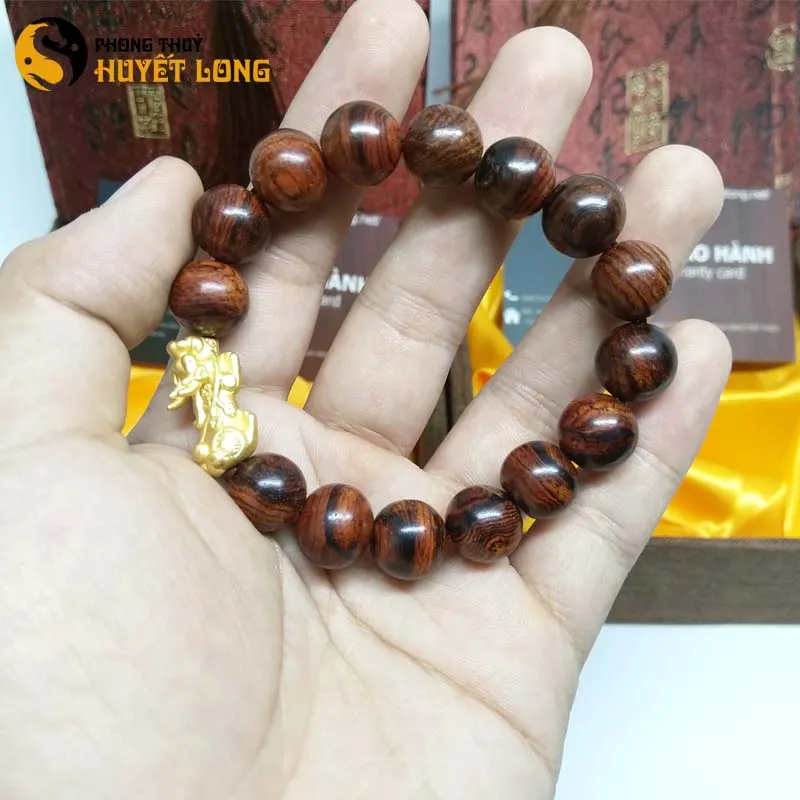 Vòng Tay Gỗ Sưa Đỏ 12ly Mix Tỳ Hưu Bạc Xi Vàng
