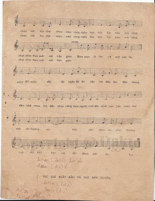 Lời bài hát Bài Không Tên Số 6 được in trên giấy cũ mang đậm dấu ấn thời gian