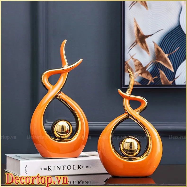 Bình gốm decor màu cam trang trí nhà cửa