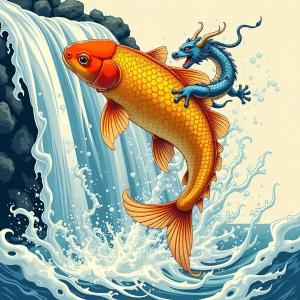 Cá chép vượt thác minh họa truyền thuyết hóa rồng