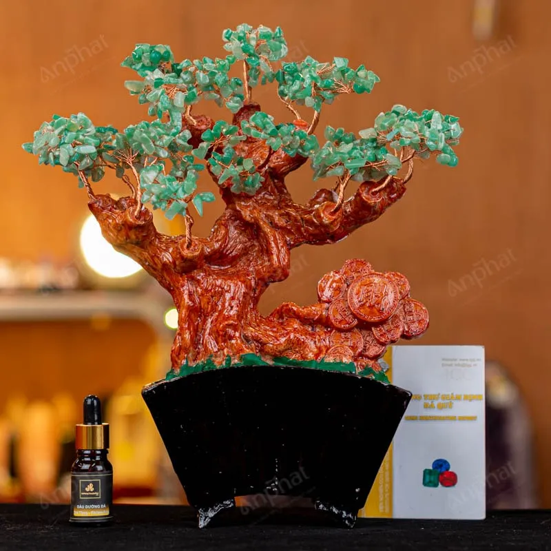 Cây tài lộc đá phong thủy thạch anh xanh