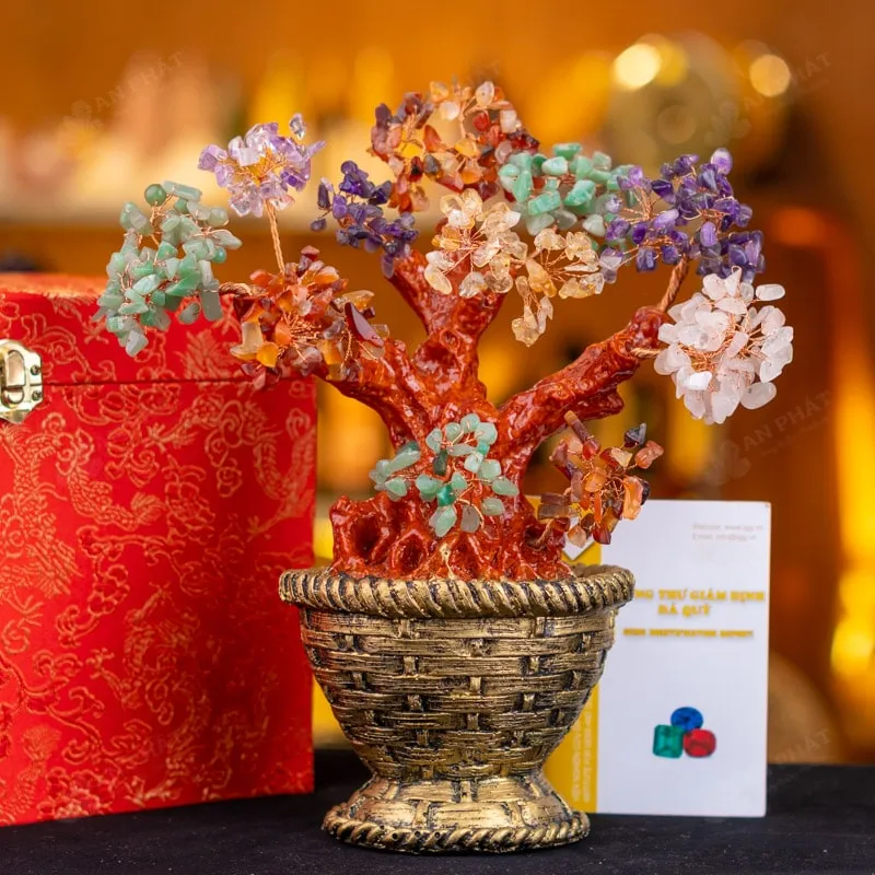 Cây tài lộc đá phong thủy thạch anh đa sắc