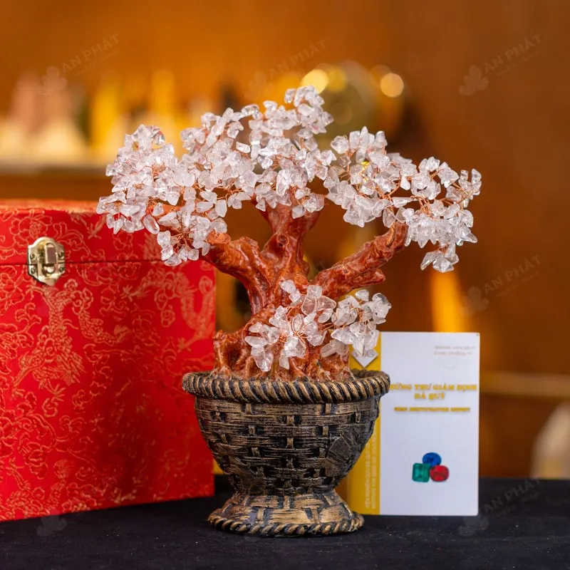 Cây tài lộc đá phong thủy thạch anh trắng