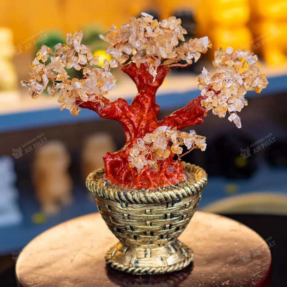 Cây tài lộc đá phong thủy thạch anh vàng