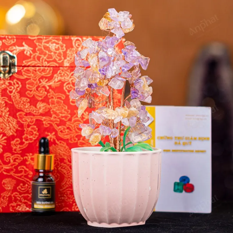 Cây tài lộc đá phong thủy để bàn chế tác từ đá tự nhiên