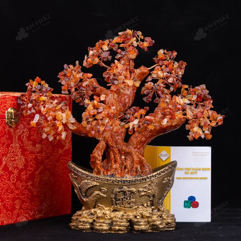 Cây tài lộc đá phong thủy mã não đỏ