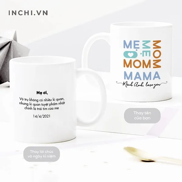 Tặng cốc sứ in hình kỷ niệm gia đình nhân ngày của mẹ đầy ấm áp