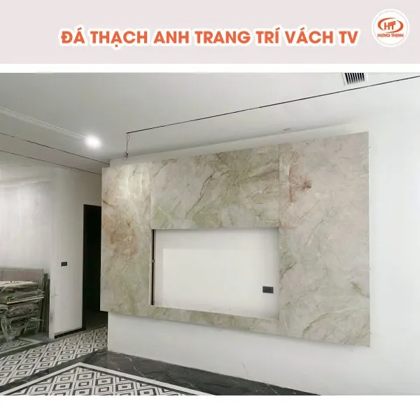 Đá Thạch Anh Velata ốp vách Tivi làm cho không gian phòng khách thêm phần tinh tế hài hòa