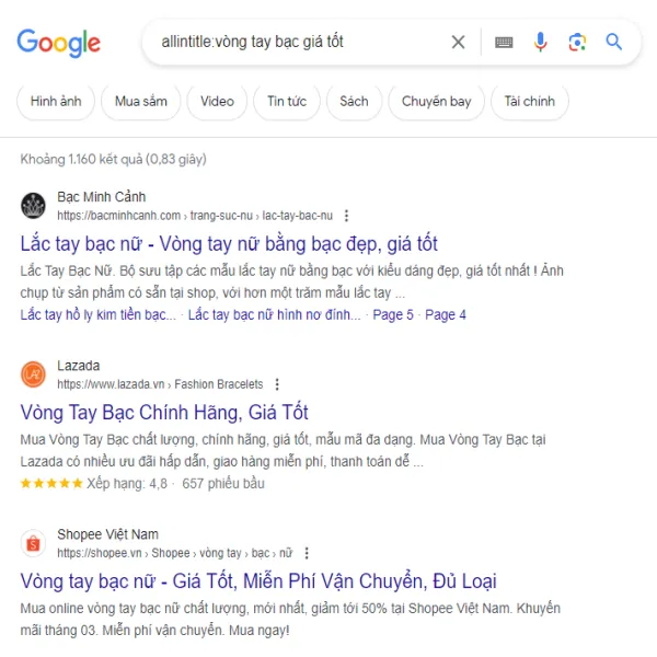 Toán tử cộng giúp lọc thêm các từ khóa bắt buộc phải xuất hiện trong tiêu đề