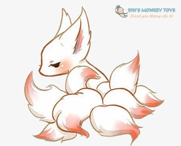 Hình vẽ hồ ly 9 đuôi anime thể hiện sự buồn bã.