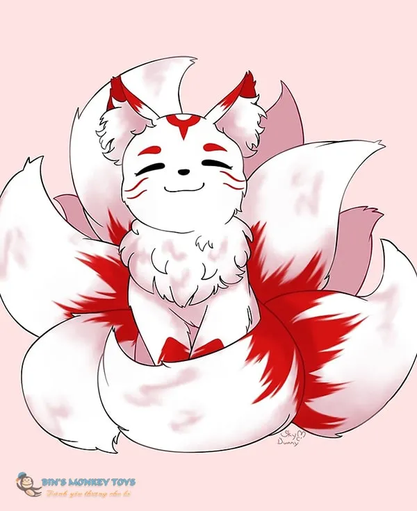 Hình vẽ hồ ly 9 đuôi anime thể hiện sự đáng yêu.
