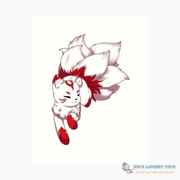 Hình vẽ hồ ly 9 đuôi anime thể hiện sự xinh đẹp.