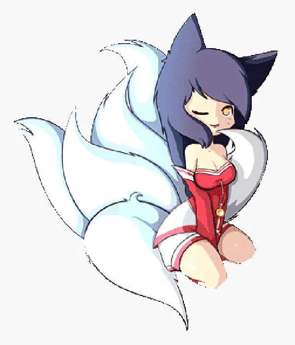 Bức tranh hồ ly 9 đuôi anime thể hiện sự tinh nghịch.