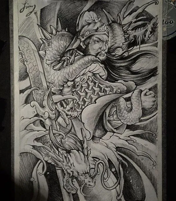 Mẫu hình xăm Quan Công và rồng