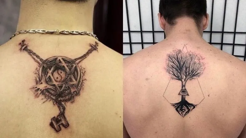 Xăm hình lục giác hay thần thụ sau lưng nam chỉ sự huyền bí, quyến rũ