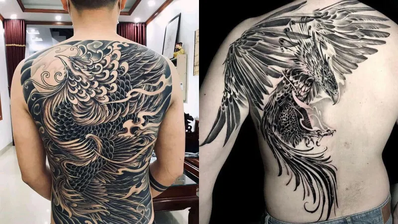 Mẫu xăm phượng hoàng ở lưng biểu tượng cho sự trường sinh và may mắn