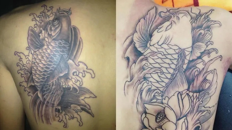 Hình xăm cá chép toàn lưng biểu tượng cho nghị lực, tiến tới và thành công