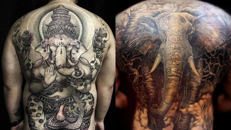 Hình xăm voi toàn lưng là mang ý nghĩa sự kiên cường, mạnh khỏe và trường tồn