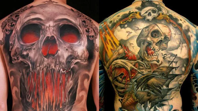 Hình xăm đầu lâu kinh dị trên lưng