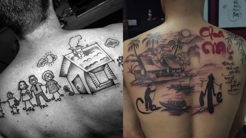 Xăm hình đại gia đình hay quê hương trên lưng cũng khá ấn tượng