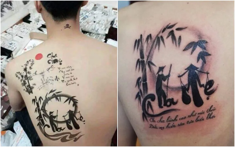 Không chỉ ngầu mà còn bớt đi vẻ băm rợn khi xăm, các hình xăm về cha mẹ phía sau lưng luôn gây thiện cảm với người đối diện
