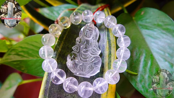 Mặt dây chuyền khắc tượng phật đá thạch anh trắng