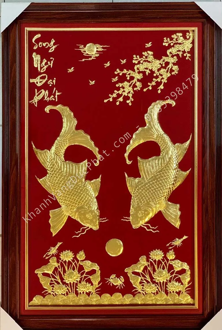 Tranh Phong Thủy Phòng Khách Cho Người Mệnh Thủy: Chiêu Tài Vượng Khí, Mang May Mắn, Bình An 5 Tranh Song Ngư Vọng Nguyệt