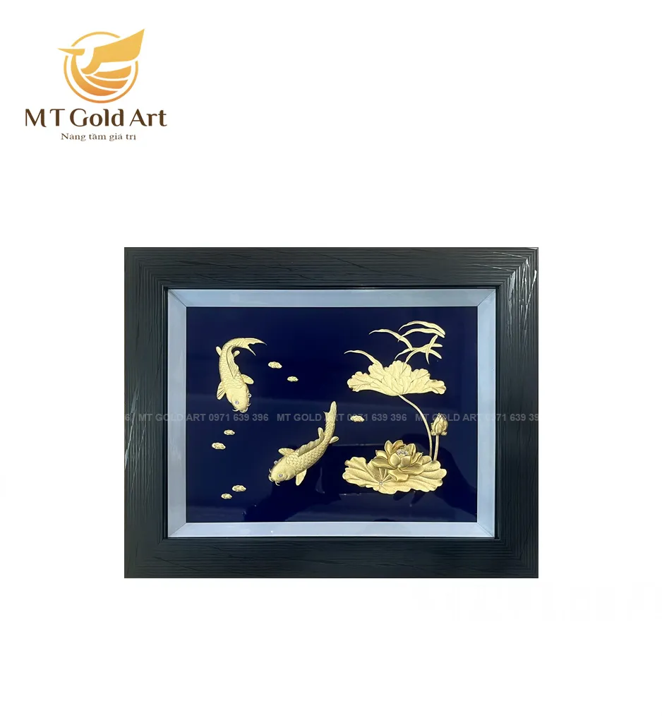 Tranh cá chép hoa sen dát vàng