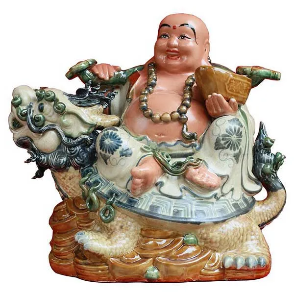 Tượng gốm sứ Bát Tràng tượng phật di lặc cưỡi long quy gốm sứ bát tràng 360