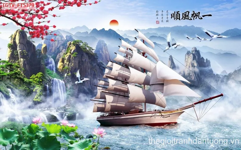 Cảnh con thuyền buồm đang lướt đi trên mặt biển mênh mông cực đẹp