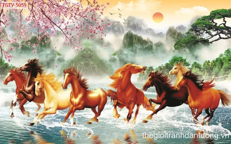 Đàn ngựa bát mã phi trên đồng cỏ xanh mướt đầy sức sống