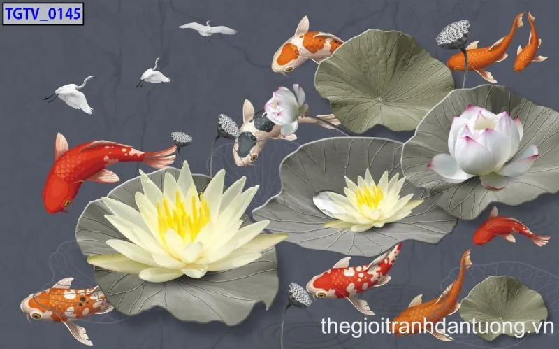 Cá chép kết hợp hoa mẫu đơn mang lại sự giàu sang quý phái