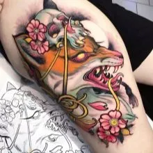 Hình xăm Kitsune phong cách màu nước