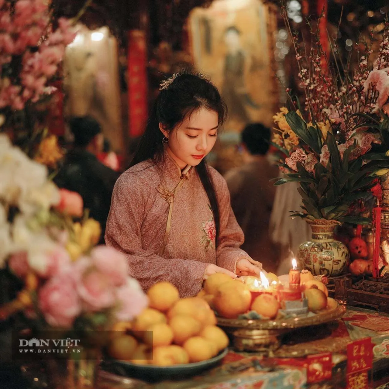 Mâm lễ cúng đơn giản nhưng đầy đủ để xin phép bao sái bàn thờ