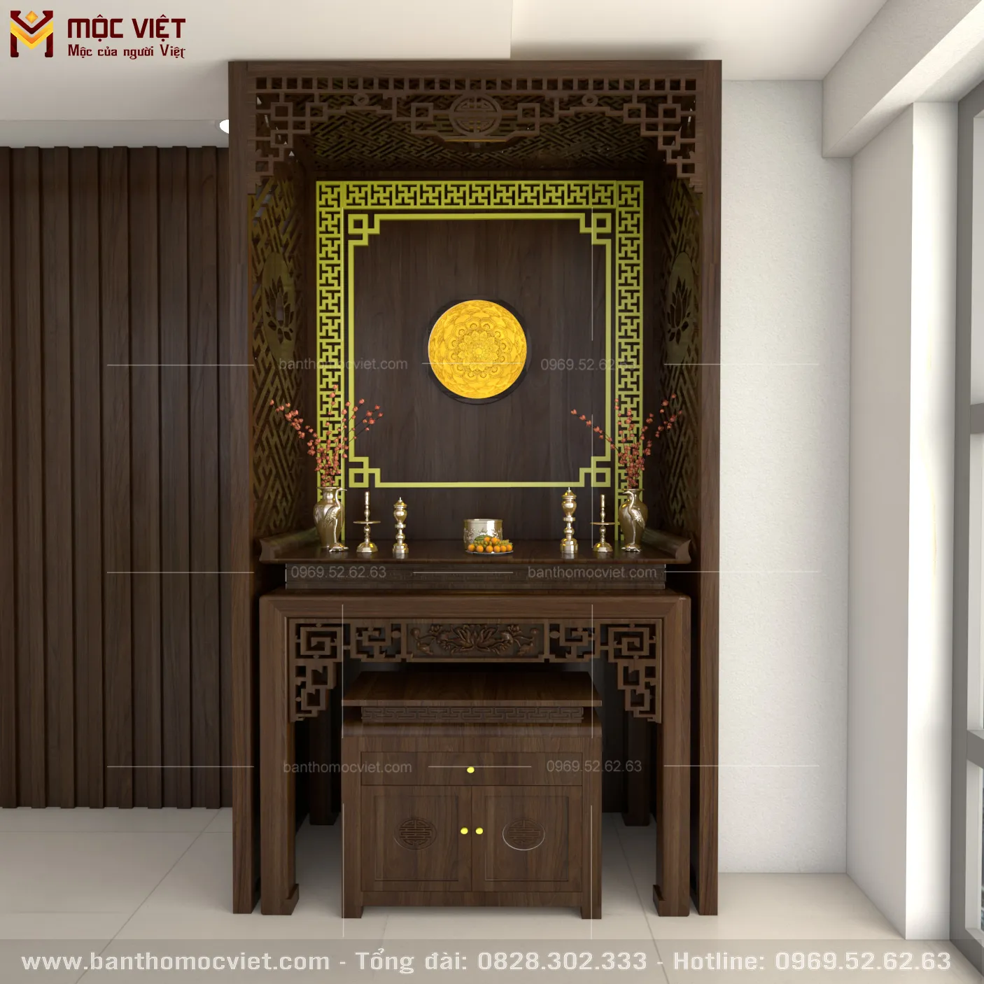 Mẫu bàn thờ gỗ đẹp tinh tế hiện đại