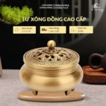 Lư đồng xông trầm hương màu rồng phụng có chân