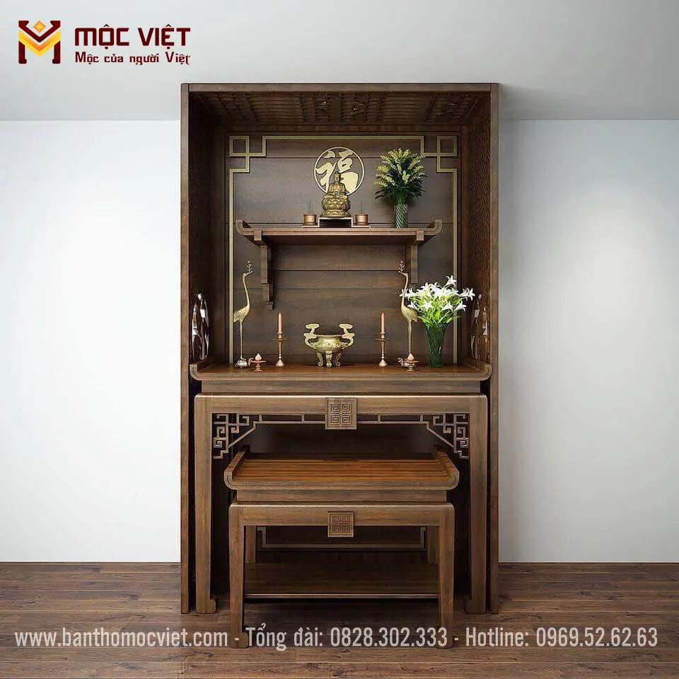 Mẫu bàn thờ gỗ đẹp thờ Phật và Gia tiên